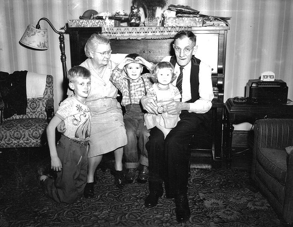 Larry, Jimmy, Jean with Grandma and Grandpa Klein